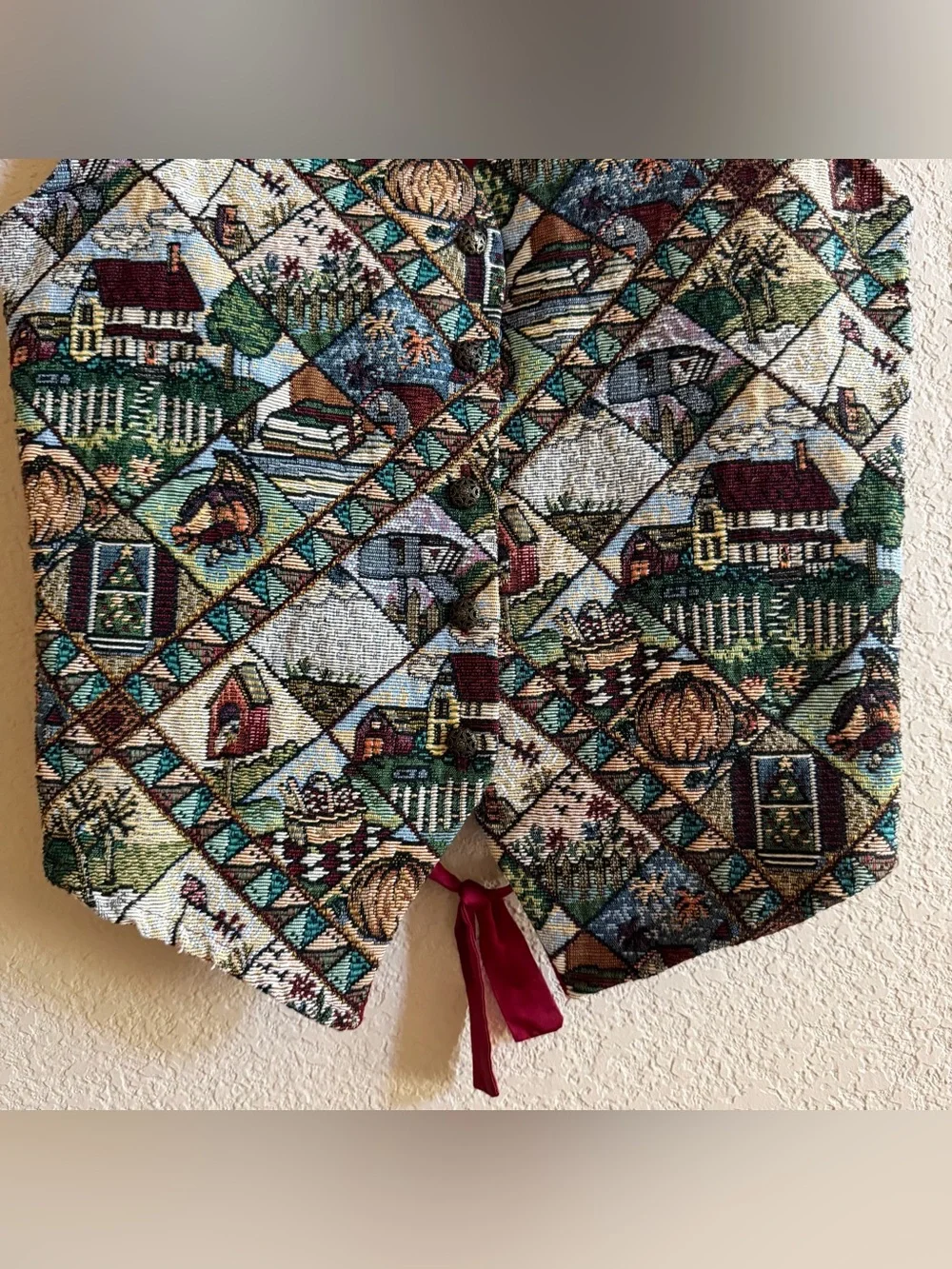 Tapestry Vest Sz L Pumpkin Cottage Fall Fashion Bobbie Brooks 80s 90s Vintage